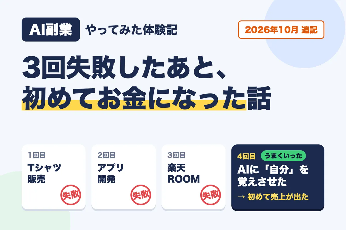 AI副業やってみた体験記|3回失敗したあと、初めてお金になった話【2026年10月追記】